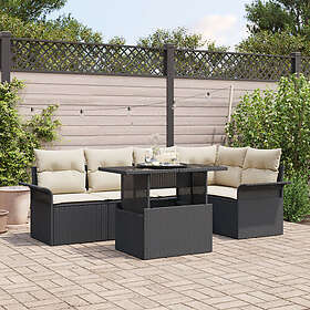 vidaXL Lounge Sett 6 Deler med Pute Svart Poly Rattan
