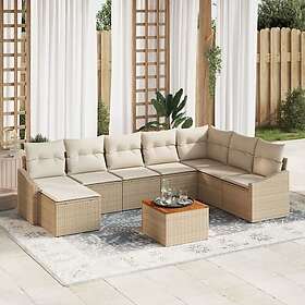 vidaXL Lounge Set 9 deler med puter Beige Kunstrotting Akasie