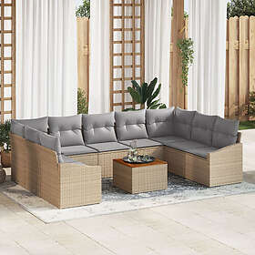 vidaXL Lounge Sett 10 Deler med Pute Beige Polyrotting Akasie