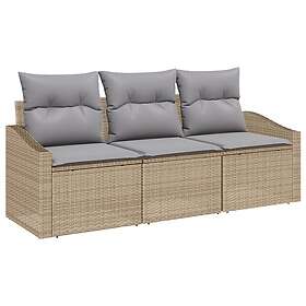 vidaXL Lounge Sett 3 deler med puter beige polyrotting