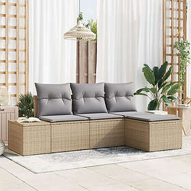 vidaXL Lounge Sett 4 Deler med Pute Beige Poly Rattan