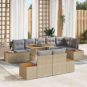 vidaXL Lounge Set 9 Pieces Beige Gray Rattan Polyester