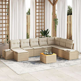 vidaXL 9-delars Trädgårdsoff-set med kuddar Beige Polyrotting Akacia