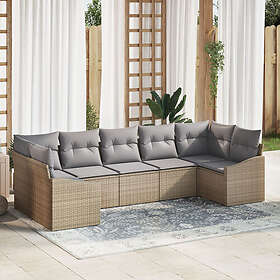 vidaXL Lounge Sett 7 Deler med Puter Beige Rattan