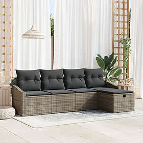 vidaXL 5-delars trädgårdsoff set med kuddar grå polyrotting