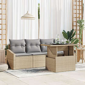 vidaXL Lounge Set 5 deler med puter beige polyrotting