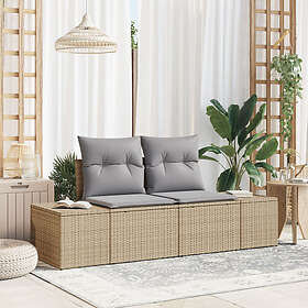 vidaXL Lounge Sett 2-seter med Oppbevaring og Pute Beige Poly Rattan