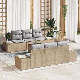 vidaXL Lounge Sett 7 deler med puter beige kunstrotting akasie