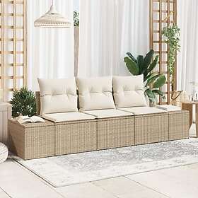 vidaXL Lounge Sett 3 deler med puter beige polyrotting