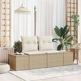 vidaXL Lounge Set 2 Seater with Cushions Beige Poly Rattan