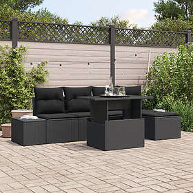 vidaXL Lounge Sett 6 deler med puter Svart Poly-rotting