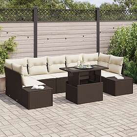 vidaXL Lounge Set 8 Pieces Dark Brown Rattan Polyester