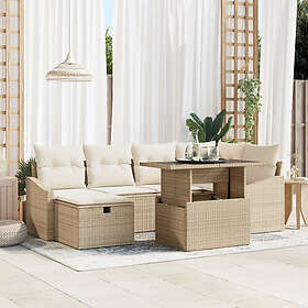 vidaXL Lounge Sett 7 Deles med Puter Beige Polyrotting