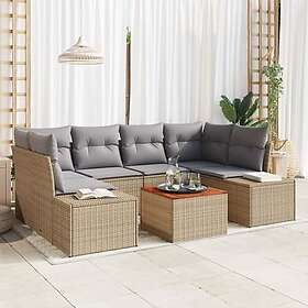 vidaXL Lounge Sett 7 Deles med Pute Beige Polyrotting Akasie