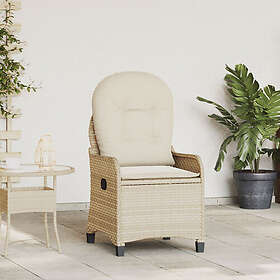 vidaXL Reclinerstol med Kudde Beige Poly Rattan
