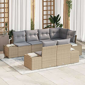 vidaXL Lounge Set 7 Pieces with Cushions Beige Poly Rattan
