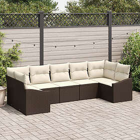 vidaXL Lounge Set 7 Pieces with Cushions Brown Poly Rattan