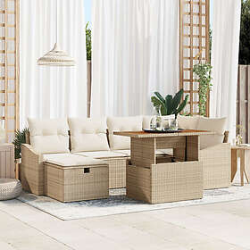 vidaXL Lounge Sett 7 deler med puter beige polyrotting