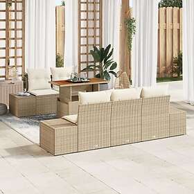 vidaXL Loungesett 6 deler med puter Beige Poly Rattan