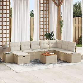 vidaXL Lounge Sett 9 Deler Beige Rattan Polyester