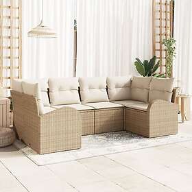 vidaXL Lounge Set 6 Pieces with Cushions Beige Poly Rattan