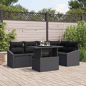 vidaXL Lounge Set 6 Pieces Black Poly Rattan Outdoor Furniture