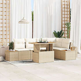 vidaXL Lounge Sett 6 Stykker Beige Rattan Polyester