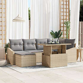 vidaXL Lounge Sett 7 Delar Beige, Grå Rattan, Polyester