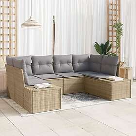 vidaXL Lounge Set 6 Pieces with Cushions Beige Poly Rattan