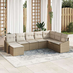 vidaXL Lounge Sett 8 Deler med Pute Beige Poly Rattan
