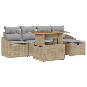 vidaXL Lounge Set 6 Delar med Kudde Beige Polyrotting