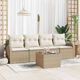 vidaXL Hagesofa 5 Delar med Pute Beige Poly Rattan