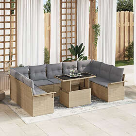 vidaXL Lounge Sett 10 Deler med Pute Beige Poly Rattan