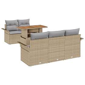 vidaXL Lounge Sett 6 deler med puter Beige Polyrotting Akasie