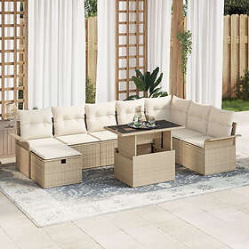 vidaXL Lounge Set 9 deler med puter Beige Poly Rattan