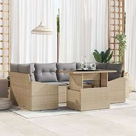 vidaXL Lounge Sett 7 Deler med Pute Beige Poly Rattan