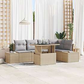 vidaXL Trädgårdsoffasett 6 delar Beige, Grå Rotting, Polyester