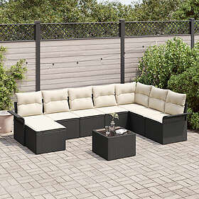 vidaXL Lounge Sett 8 Deler med Pute Brun Poly Rattan