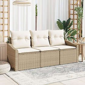 vidaXL Lounge Sett 3 deler med puter beige polyrotting