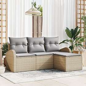 vidaXL Lounge Sett 4 deler med puter Beige Poly Rattan