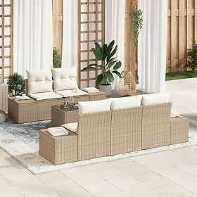 vidaXL Lounge Sett 6 Deler med Pute Beige Poly Rattan
