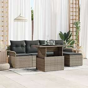 vidaXL Trädgårdsoffagrupp med kuddar Grå Polyrotting