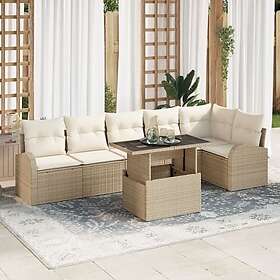 vidaXL Lounge Set 7 Pieces with Cushions Beige Poly Rattan