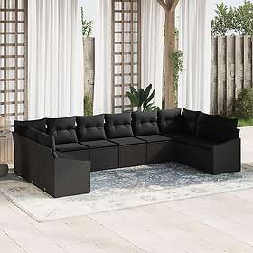 vidaXL Lounge Sett 10 Deler Svart Rattan Polyester