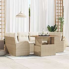 vidaXL Lounge Set 7 delar med kuddar beige polyrotting akacia