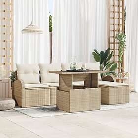 vidaXL 6-delat trädgårdsoffaset med kuddar beige poly rotting