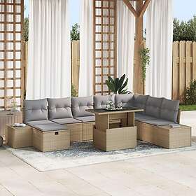 vidaXL Lounge Sett 9 deler med puter Beige Poly Rattan