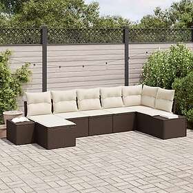vidaXL Lounge Set 7 Pieces with Cushions Brown Poly Rattan