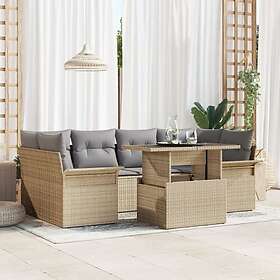 vidaXL Lounge Sett 7 deler med puter Beige Poly Rattan