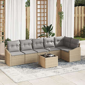vidaXL Lounge Sett 7 Deles med Puter Beige PE Rattan